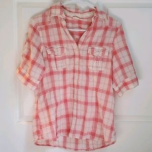 Mudd Short Sleeve Peach Flannel
